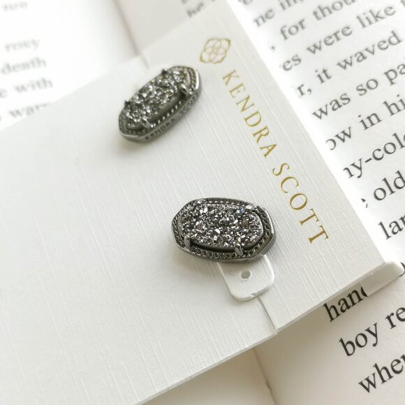 NEW Kendra Scott Ellie Gunmetal Black Drusy Stud Earrings Authentic - Picture 2 of 3